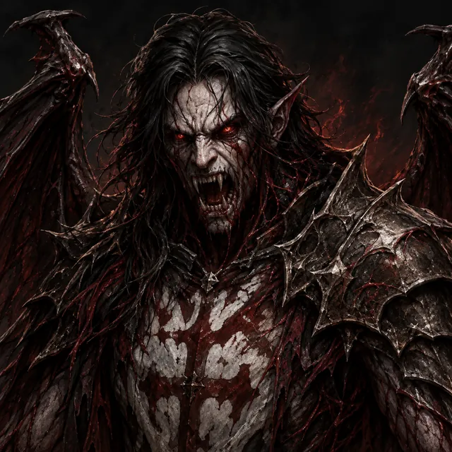 Vael as the Vampire Lord, winged and screaming.